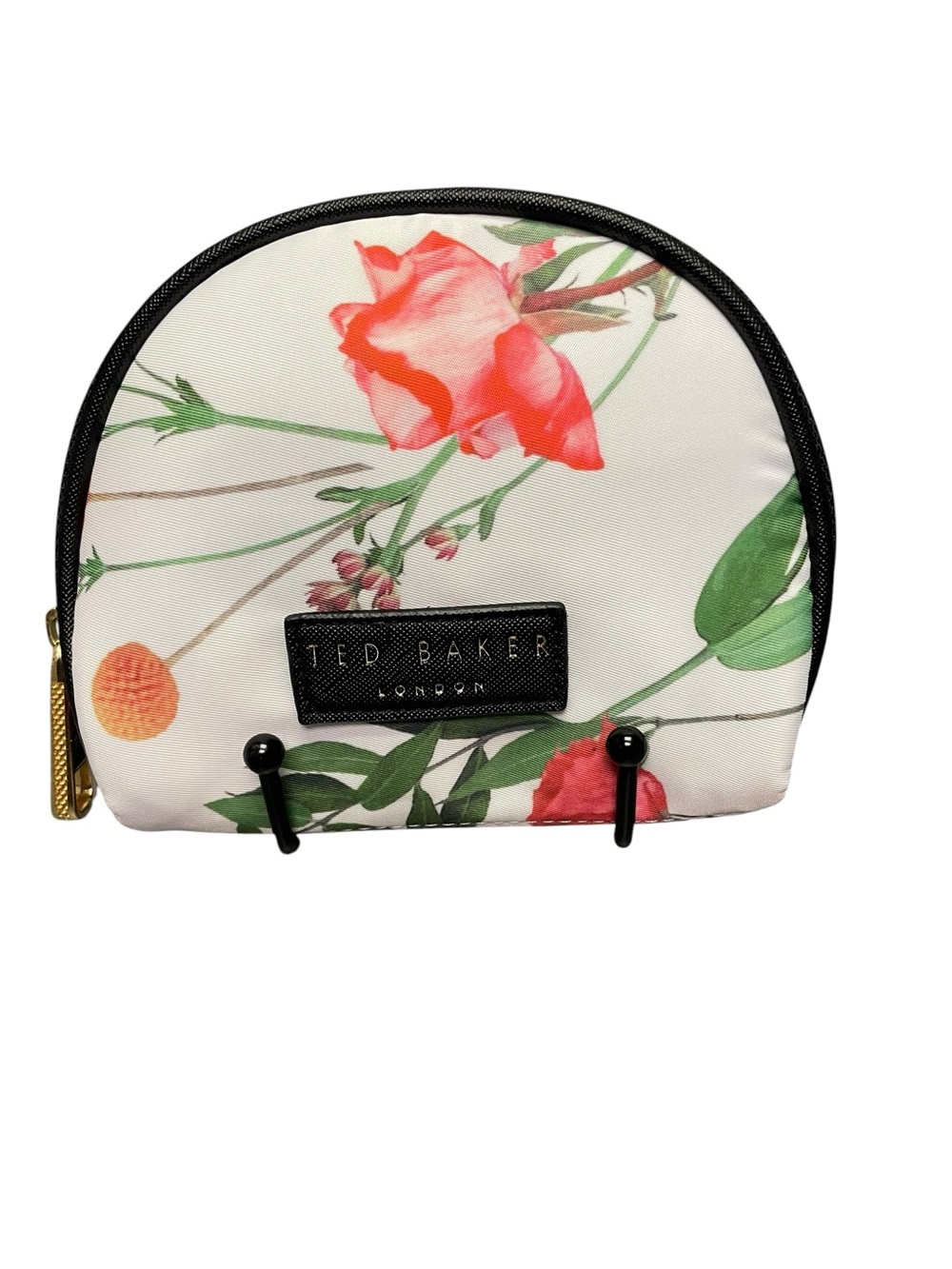 Ted Baker White Floral Zip Cosmetic Pouch with Black Trim